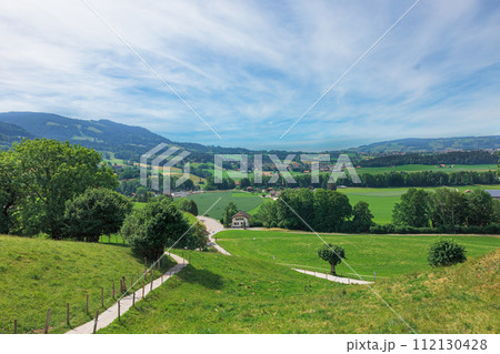 general view of La-Tour-de-Treme from the terrace of Gruyeres castle, region of Gruyeres 112130428