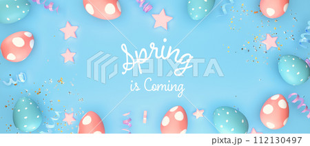 Spring is coming message with Easter eggs 112130497