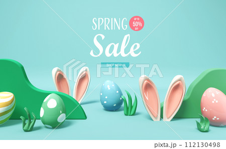 Spring sale message with rabbit ears Spring sale message with rabbit ears 112130498