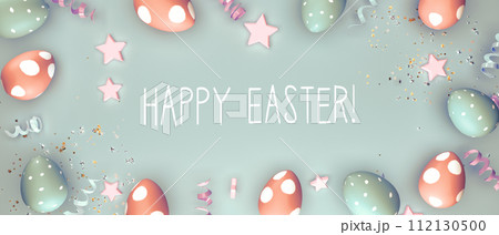 Happy Easter message with colorful Easter eggs Happy Easter message with colorful Easter eggs 112130500