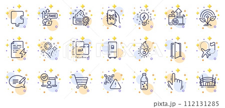 Outline set of 5g internet, Incubator and Open door line icons for web app. Include Destination flag, Cream, Online access pictogram icons. Heart flame, Message, Inspiration signs. Vector 112131285