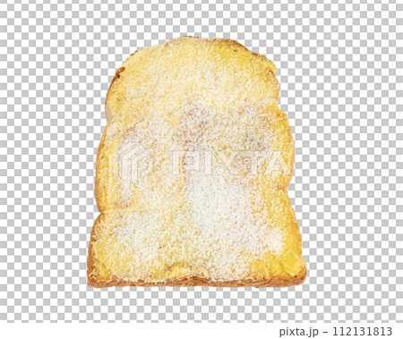 Toasted slice bread with butter and sugar isolated 112131813