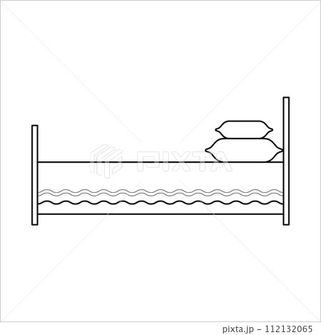 Bed with pillows, home furniture lineart design, interior concept 112132065