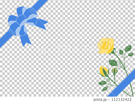 黄色の薔薇とリボンのフレーム、お祝い、イベント、テンプレート素材 黄色の薔薇とリボンのフレーム、お祝い、イベント、テンプレート素材 112132422