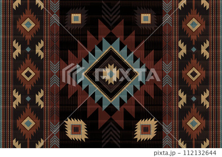 Navajo tribal vector seamless pattern. Native American ornament. Ethnic South Western decor style. Boho geometric ornament. Vector seamless pattern. Mexican blanket, rug. Woven carpet illustration. 112132644