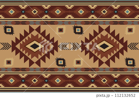Navajo tribal vector seamless pattern. Native American ornament. Ethnic South Western decor style. Boho geometric ornament. Vector seamless pattern. Mexican blanket, rug. Woven carpet illustration. Navajo tribal vector seamless pattern. Native American ornament. Ethnic South Western decor style. Boho geometric ornament. Vector seamless pattern. Mexican blanket, rug. Woven carpet illustration. 112132652