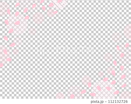 桜吹雪とドットとストライプ柄の円のフレーム 桜吹雪とドットとストライプ柄の円のフレーム 112132726