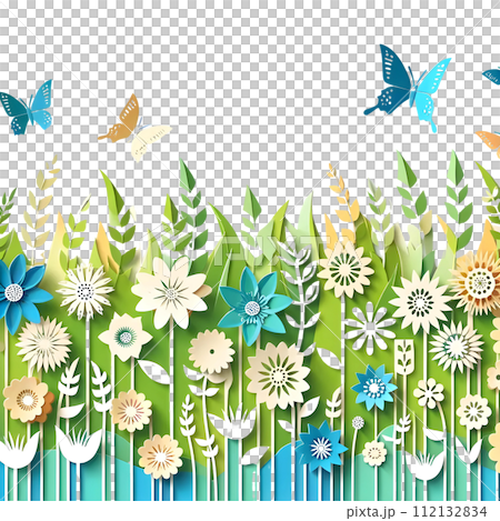 Wild flowers with butterflies paper cut art Wild flowers with butterflies paper cut art 112132834
