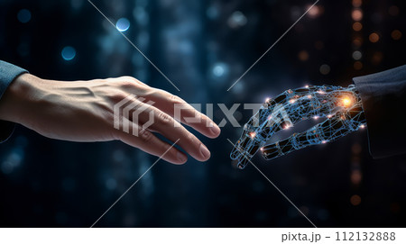 Artificial Intelligence Machine Learning Robot Hands and Human Touch 112132888