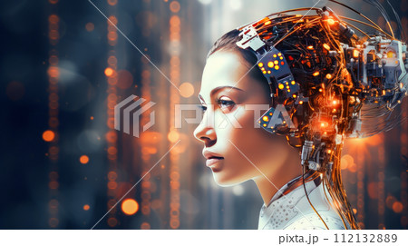 Girl, woman connected by neural networks with AI Girl, woman connected by neural networks with AI 112132889