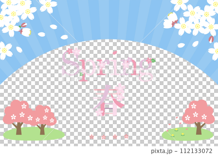 Spring design text with cherry blossom tree 112133072