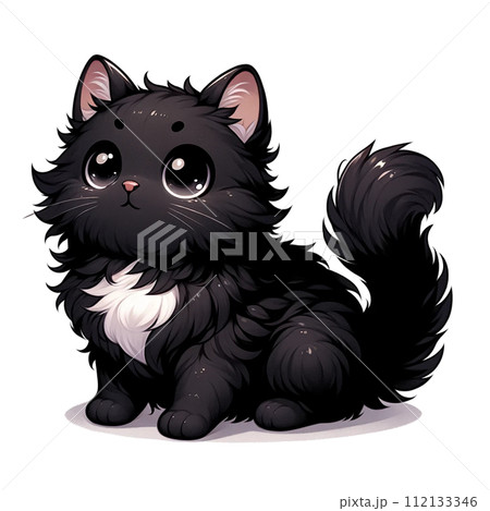 もふもふ黒猫のイラスト素材 [112133346] - PIXTA