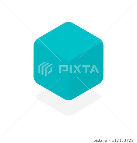 浮かんでいる水色の角の丸い立方体 - シンプルなアイソメトリックデザインのキューブ型素材 浮かんでいる水色の角の丸い立方体 - シンプルなアイソメトリックデザインのキューブ型素材 112133725