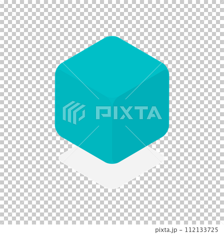 浮かんでいる水色の角の丸い立方体 - シンプルなアイソメトリックデザインのキューブ型素材 浮かんでいる水色の角の丸い立方体 - シンプルなアイソメトリックデザインのキューブ型素材 112133725