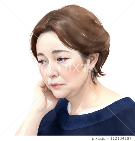 悩む女性のイラスト　AI生成画像 112134187