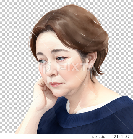 悩む女性のイラスト　AI生成画像 112134187