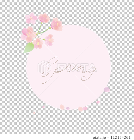 桜のフレームイラスト丸型 メッセージ入り 112134261