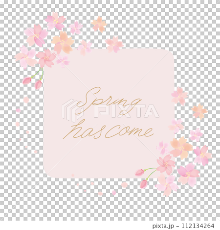 桜のフレームイラスト正方形 メッセージ入り　くすみカラー 112134264