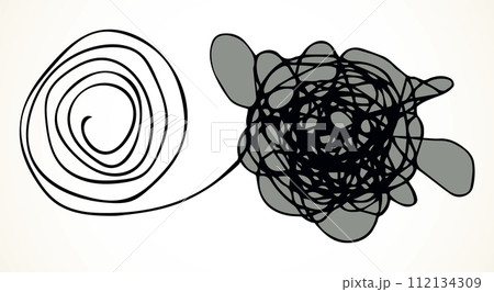 Unravel the tangled tangle. Vector drawing Unravel the tangled tangle. Vector drawing 112134309