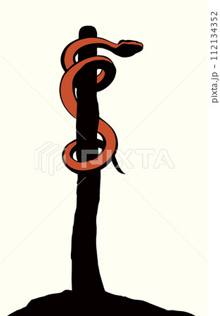 The serpent on the pole. Vector drawing The serpent on the pole. Vector drawing 112134352
