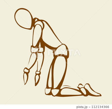 The puppet is kneeling. Vector drawing 112134366