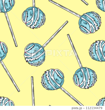 Cake Pops Hand Drawn Sketch Colorful Seamless Pattern Cake Pops Hand Drawn Sketch Colorful Seamless Pattern 112134479