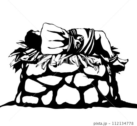 Man With hands tied on altar. Vector drawing Man With hands tied on altar. Vector drawing 112134778