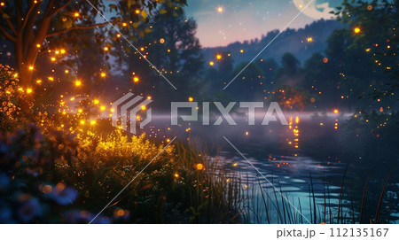 蛍が光る川辺 112135167