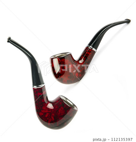 Tobacco pipes isolated on a white. Collage. There is free space for text. Tobacco pipes isolated on a white. Collage. There is free space for text. 112135397