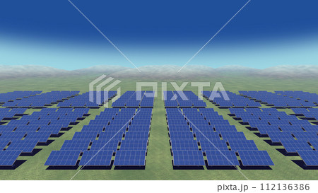 ソーラーパネル 太陽光発電 再生可能クリーンエネルギー CG 3Dイラスト 112136386