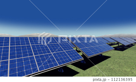 ソーラーパネル 太陽光発電 再生可能クリーンエネルギー CG 3Dイラスト 112136395