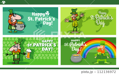 Saint Patrick Day designs set with cartoon Leprechaun character 112136972