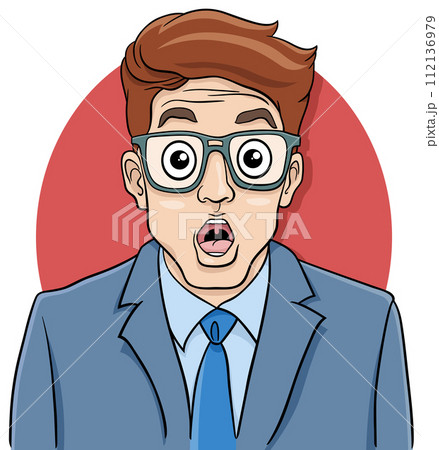 cartoon surprised young businessman in suit and glasses 112136979