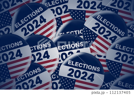 2024 presidential election badge or pin. US, USA, american election, voting sign. 112137405