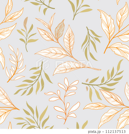 Floral seamless pattern. Branch with leaves gentle autumnal texture. Flourish nature summer garden textured leaves background Floral seamless pattern. Branch with leaves gentle autumnal texture. Flourish nature summer garden textured leaves background 112137513