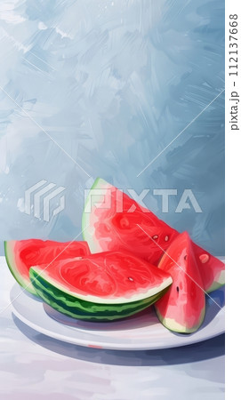 Fresh juicy watermelon cut into pieces, delicious summer dessert 112137668