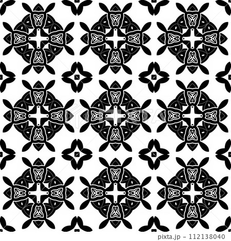 Black and white seamless pattern with oriental motif, monochrome mosaic Black and white seamless pattern with oriental motif, monochrome mosaic 112138040