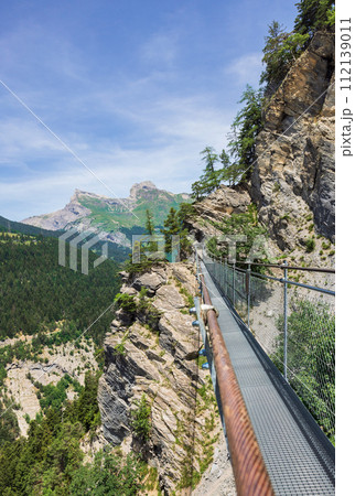 suspension bridges in the swiss alps 112139011