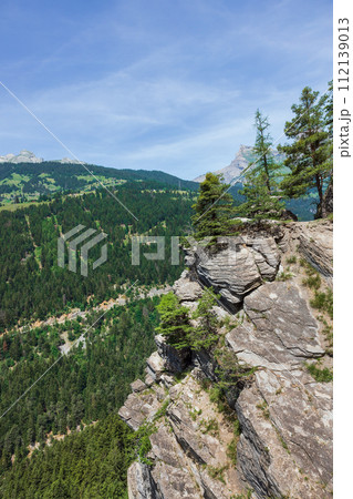 suspension bridges in the swiss alps 112139013