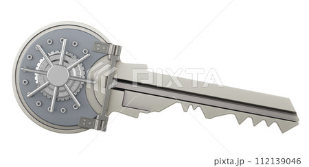 Key with safe combination lock. Security and protect, concept. 3D rendering 112139046