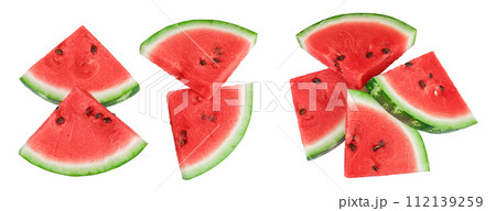 Slices of watermelon isolated on white background. Top view. Flat lay 112139259