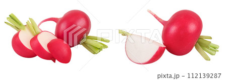 Radish with slices isolated on white background with full depth of field 112139287