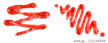 Red strawberry jam isolated on white background with full depth of field, Top view. Flat lay 112139309