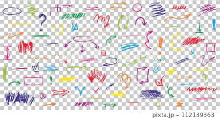 Hand drawn charcoal crayon scribbles set 112139363