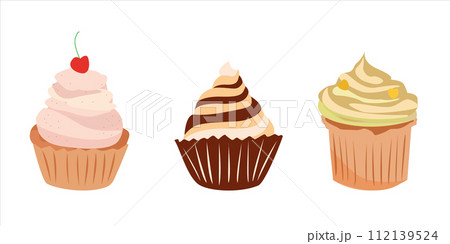 Set of different cakes cupcakes, pastry, biscuit, cookie. Hand drawing. Vector. Set of different cakes cupcakes, pastry, biscuit, cookie. Hand drawing. Vector. 112139524