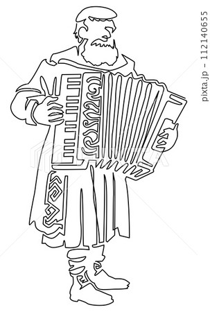 アコーディオンを弾く老人-一筆書き 112140655