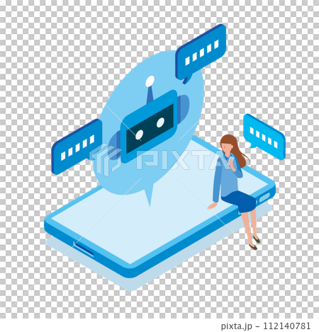 Woman talking to AI Woman talking to AI 112140781
