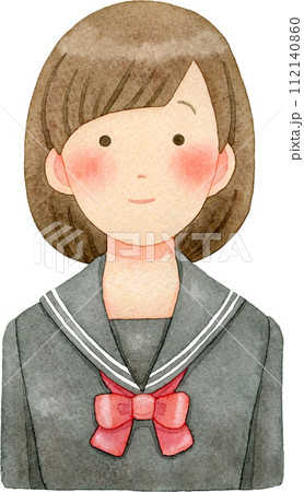 セーラー服を着た女子生徒(女子高生・女子中学生)の水彩イラスト 112140860
