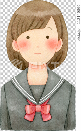 セーラー服を着た女子生徒(女子高生・女子中学生)の水彩イラスト 112140860