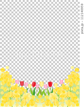 菜の花とチューリップの春の丘のカード　縦型バージョン 112140959